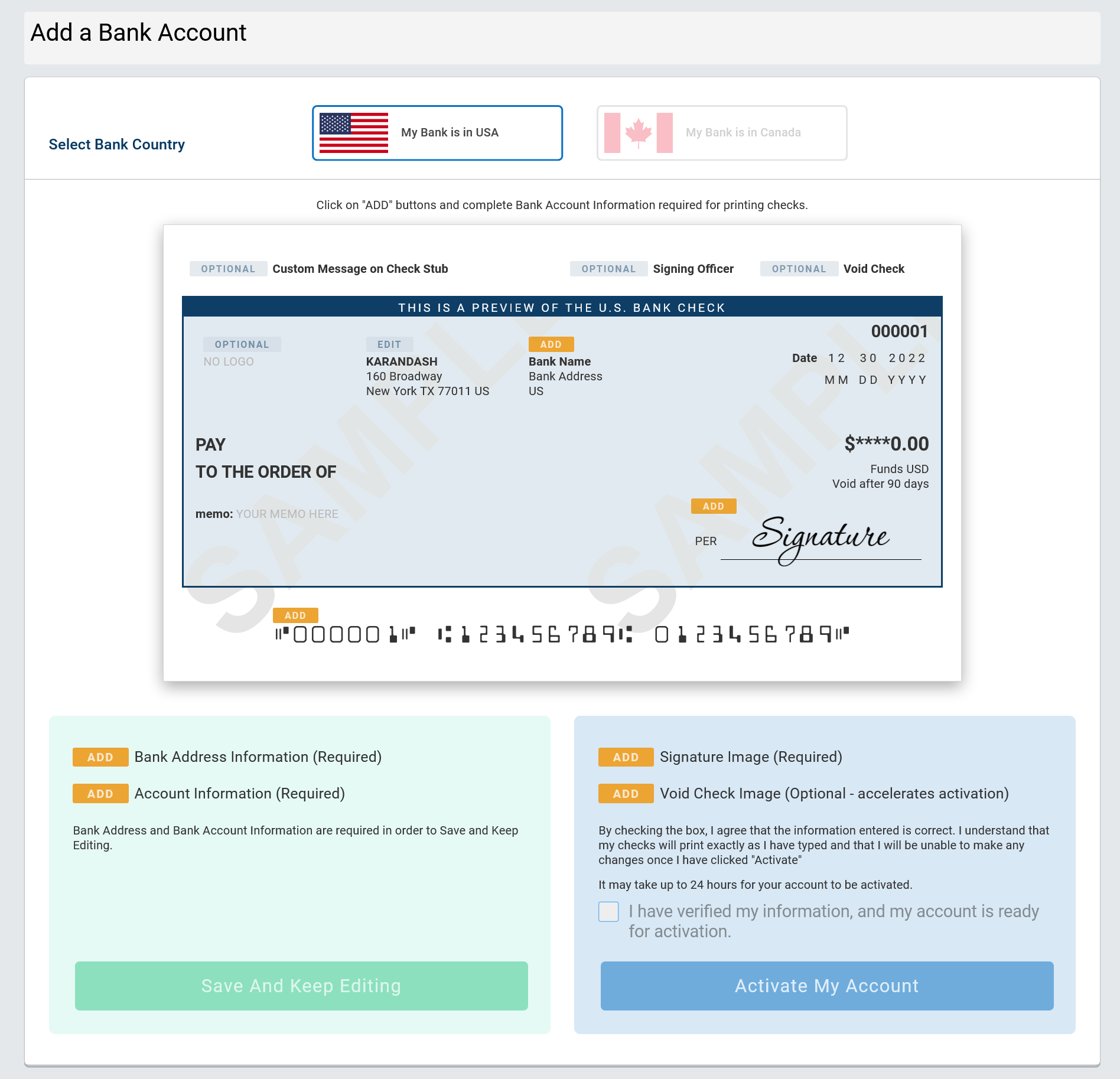 Checkflo - Check Printing Add Bank Account Information