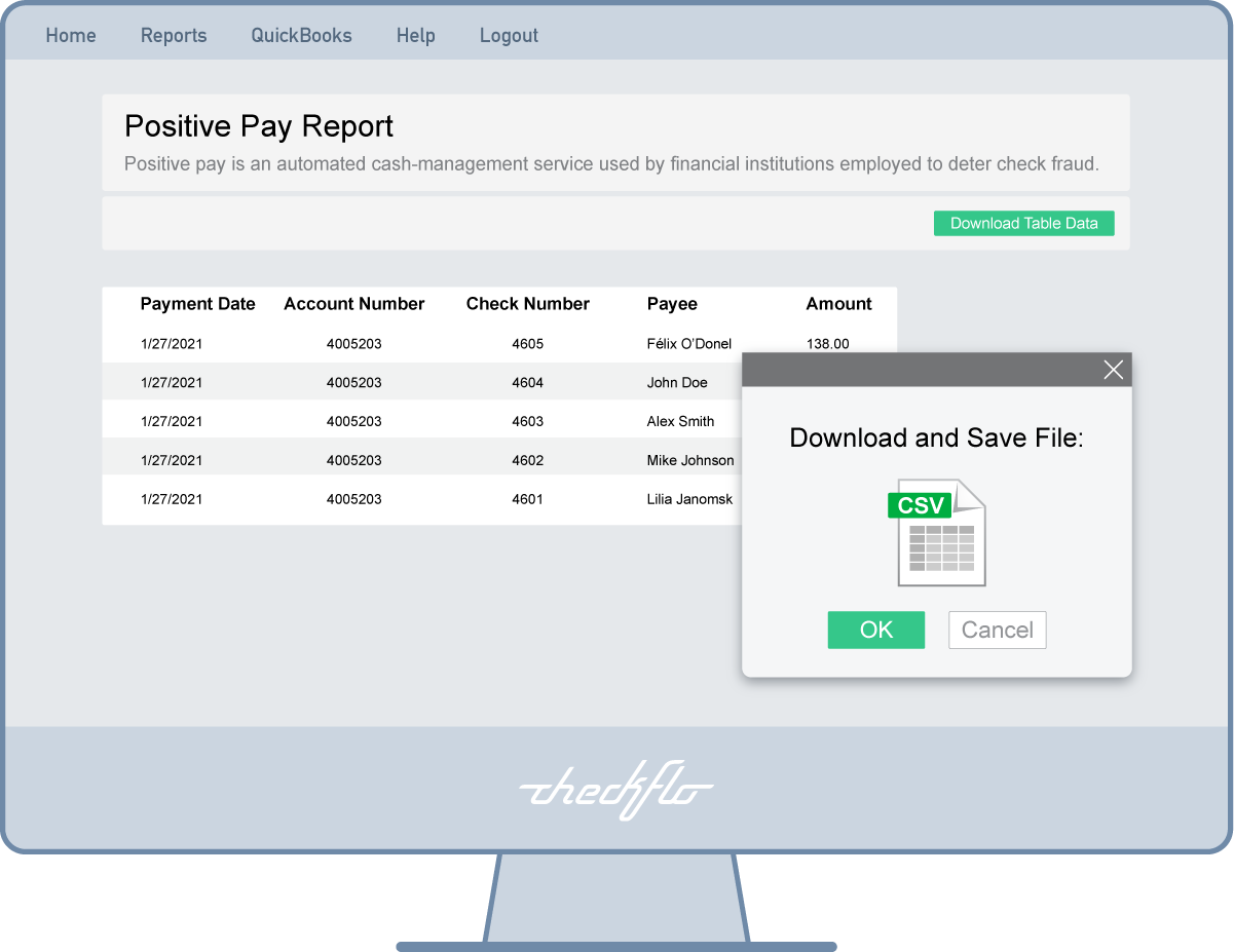 Positive Pay Report on Checkflo