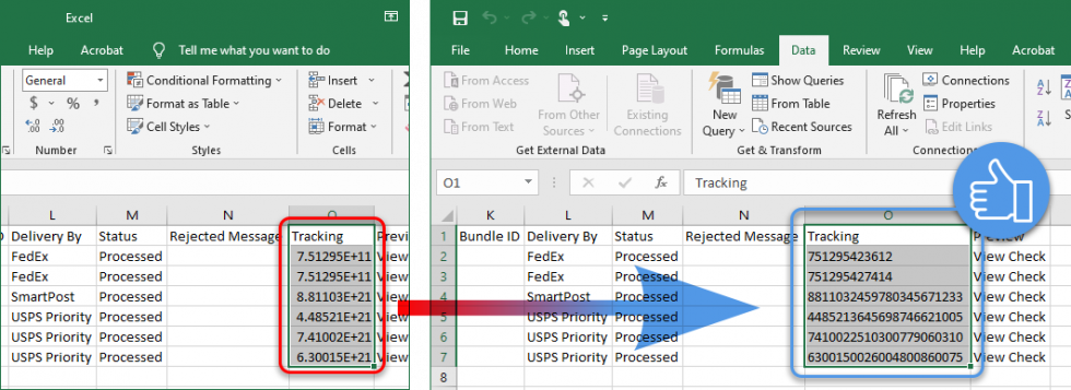 Formatting Long Tracking Numbers in MS Excel - Checkflo