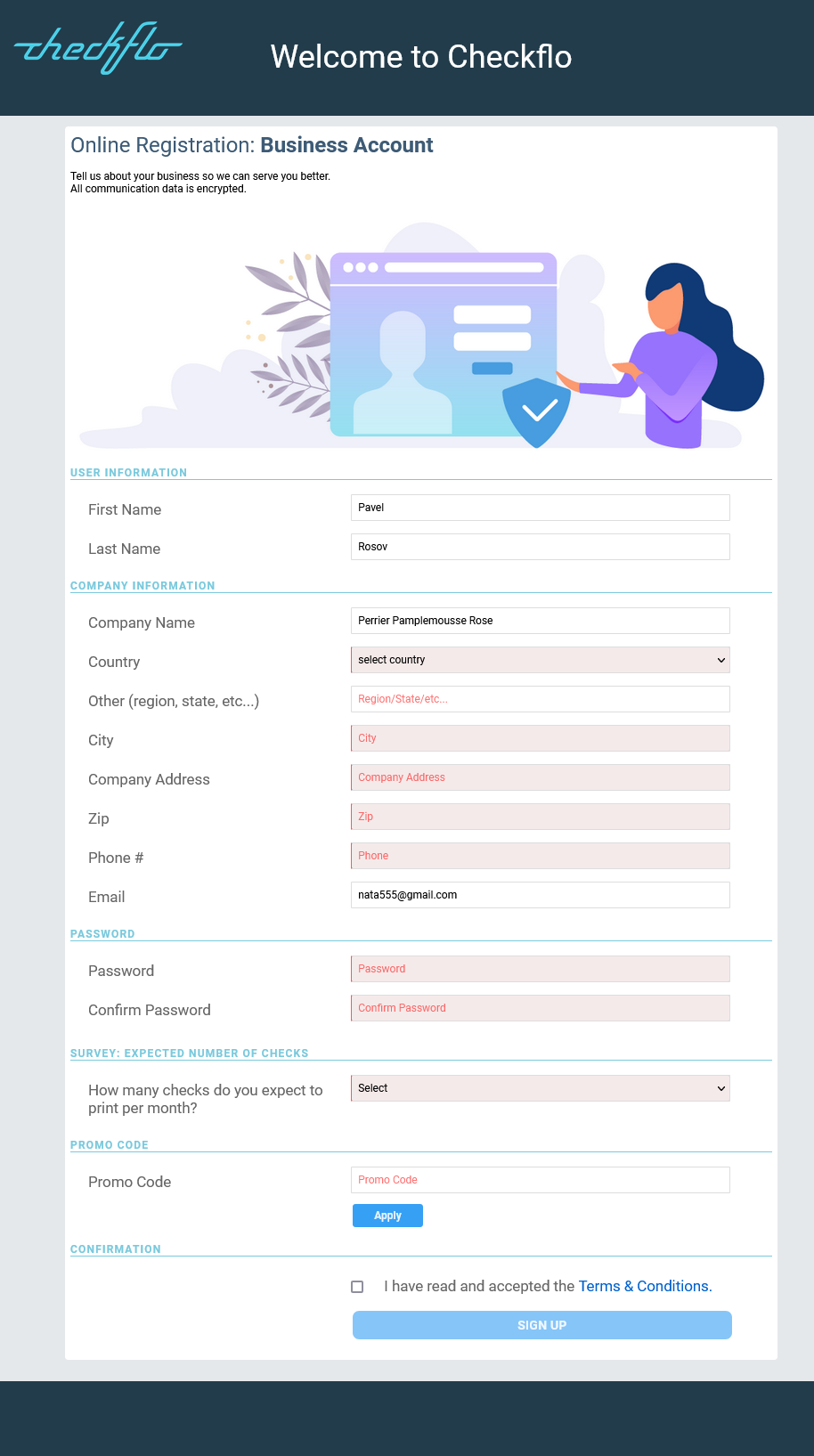 Registration Form - Checkflo Online Business Account